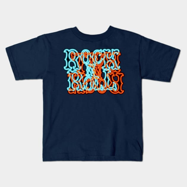 Glowing Neon Ice and Fire RocK n RolL Anagram Kids T-Shirt by gkillerb